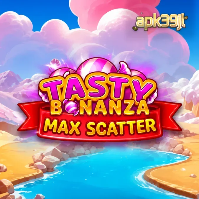 Tampilan visual slot Tasty Bonanza Max Scatter dengan simbol permen berwarna-warni